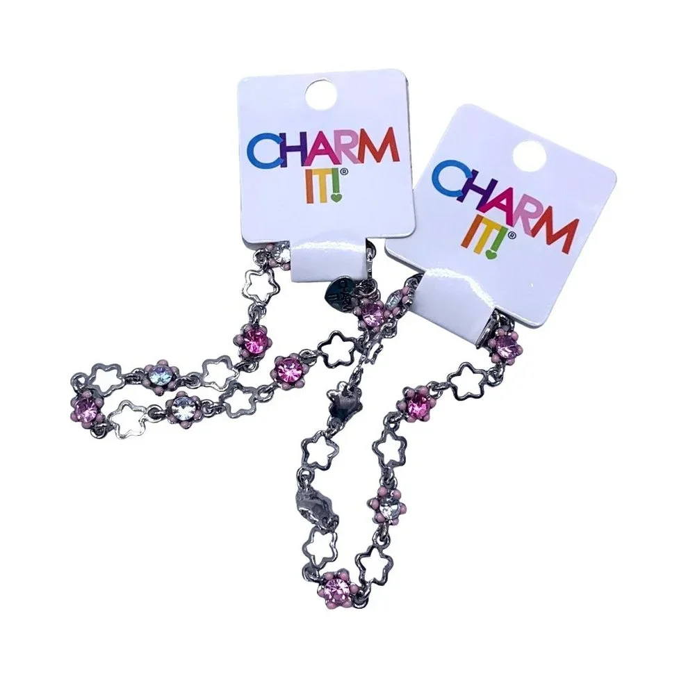 Charm-It Charm Bracelet Choice of Pink Silver Tone Suite Life NOS